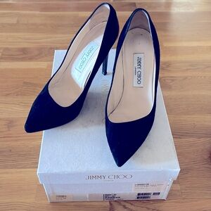 Jimmy Choo Rudy Black suede patent platform Heels